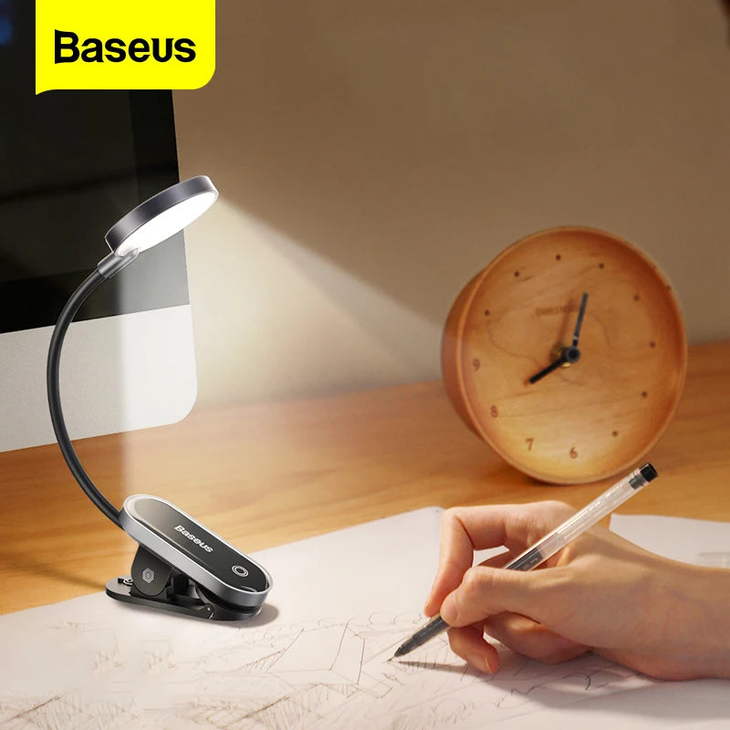 Baseus Clip Table Lamp LED Desk Flexible Touch Study Reading Lamp for Bedroom Bedside Desktop USB Rechargeable Table Light