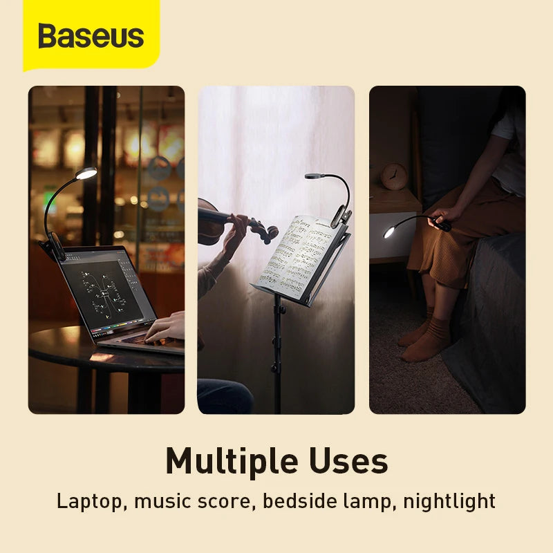 Baseus Clip Table Lamp LED Desk Flexible Touch Study Reading Lamp for Bedroom Bedside Desktop USB Rechargeable Table Light